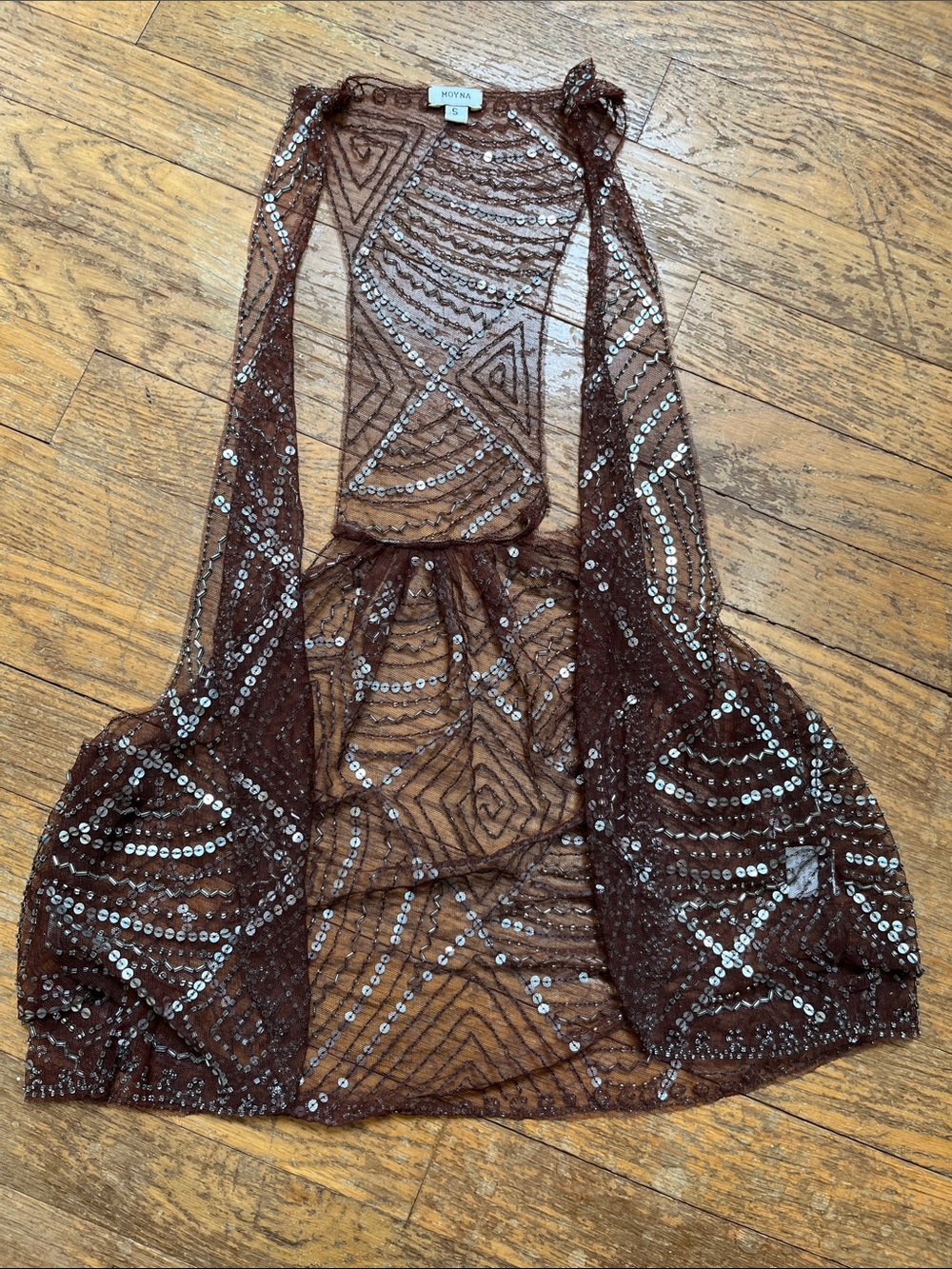 Moyna Chocolate Brown Sequin Mesh Vest